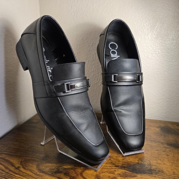 Calvin Klein Other - Calvin Klein Shoes Mens Size 10 Black Monk Strap Dress Slip On Square Toe Logo